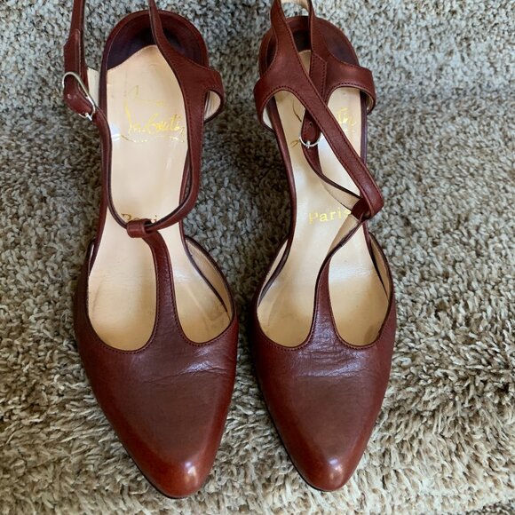Christian Louboutin Women's Burgundy Nappa Leather Sling Back Pumps.